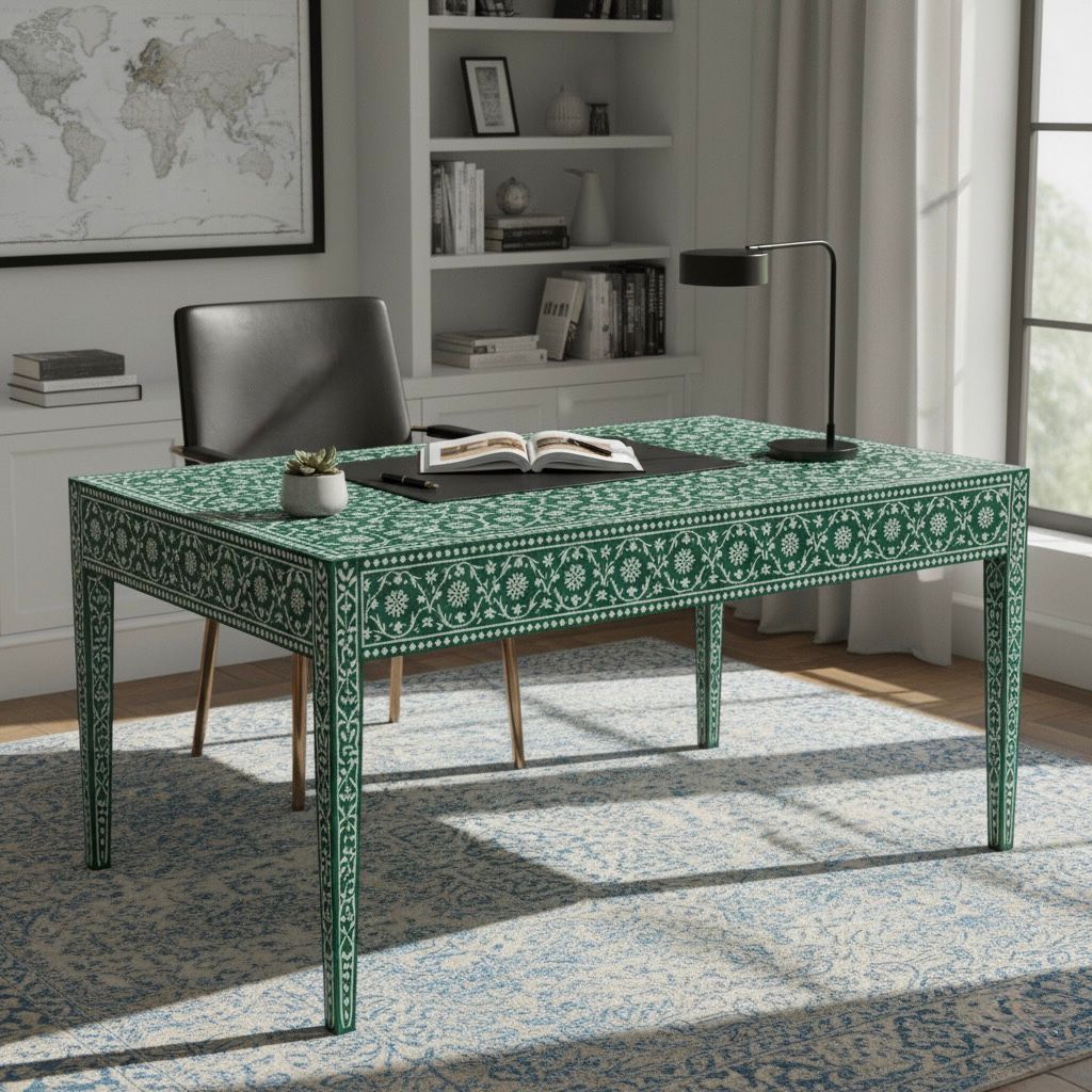 Bone inlay green study table