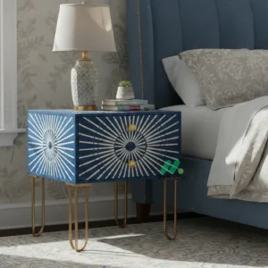 Bone inlay Blue bedside table with 2 Drawers