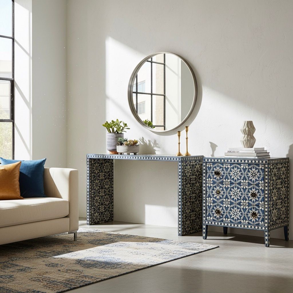 Bone inlay console table