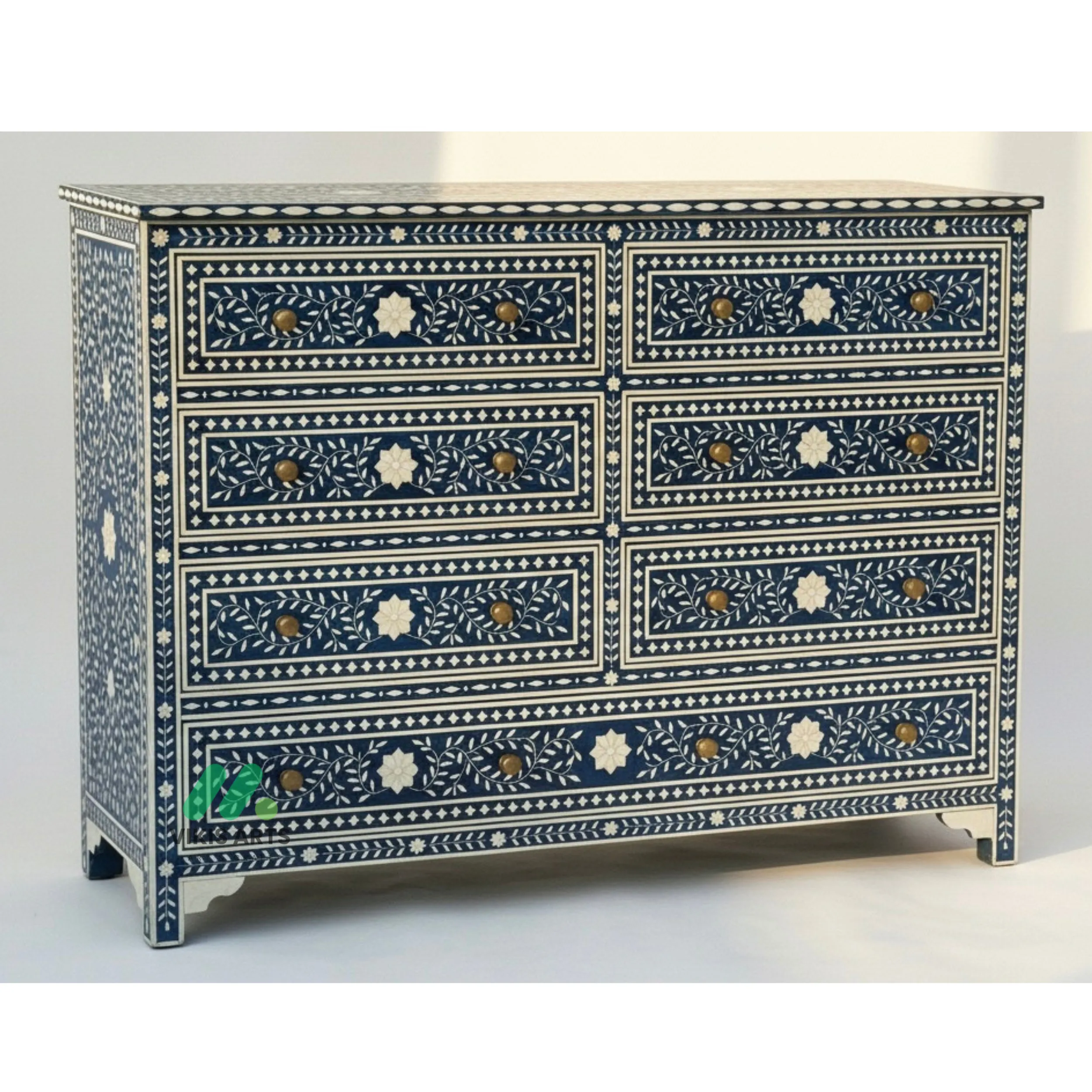 Bone Inlay Blue 7 Chest of Drawers