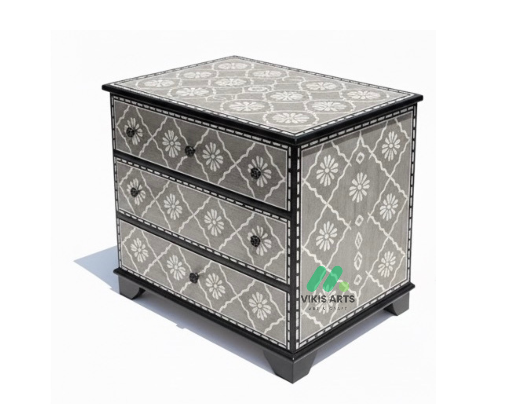 Bone Inlay Grey 3 Chest of Drawers