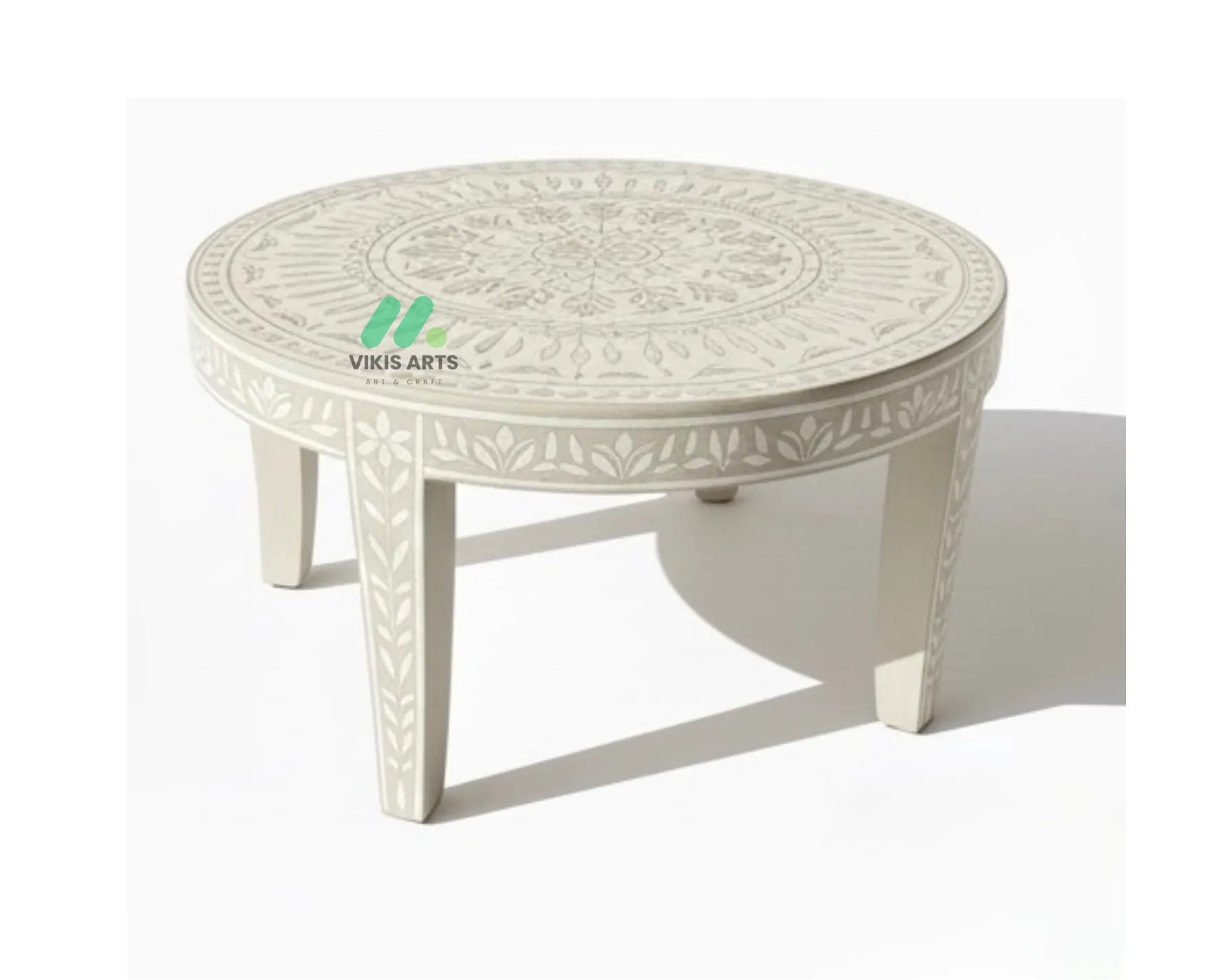 Bone Inlay White round coffee table