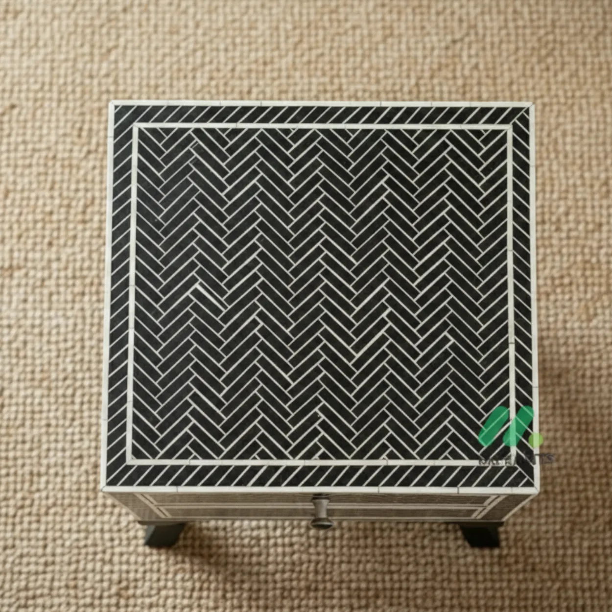 Bone Inlay Black Bedside Table with 2 Drawers - Image 3