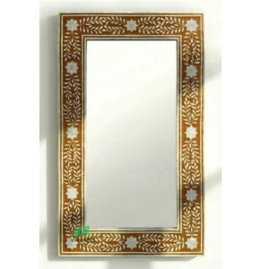 Bone Inlay Brown Mirror Frame