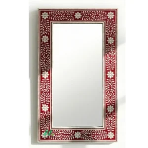 Bone Inlay Red Square Mirror Frame