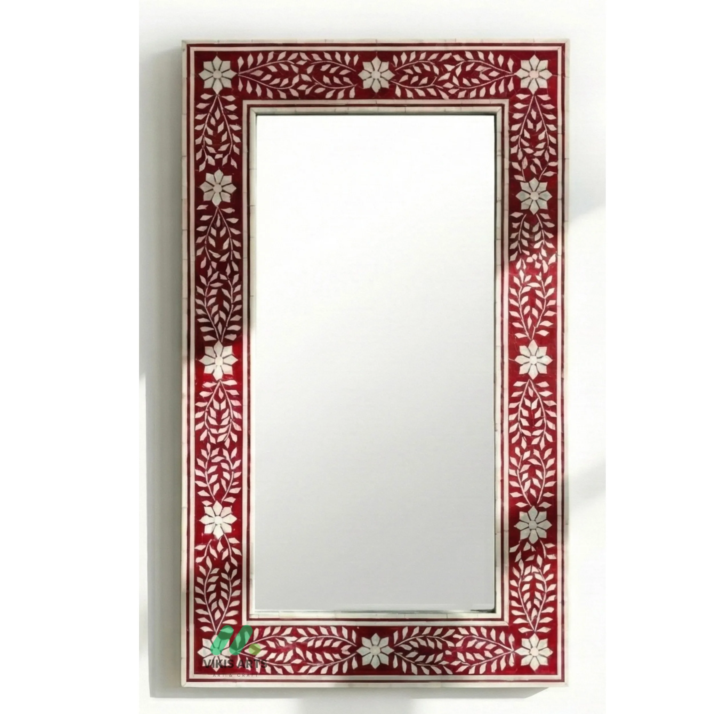 Bone Inlay Red Square Mirror Frame