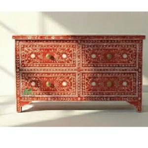 Mother of Pearl Red 4 Chest of Drawer