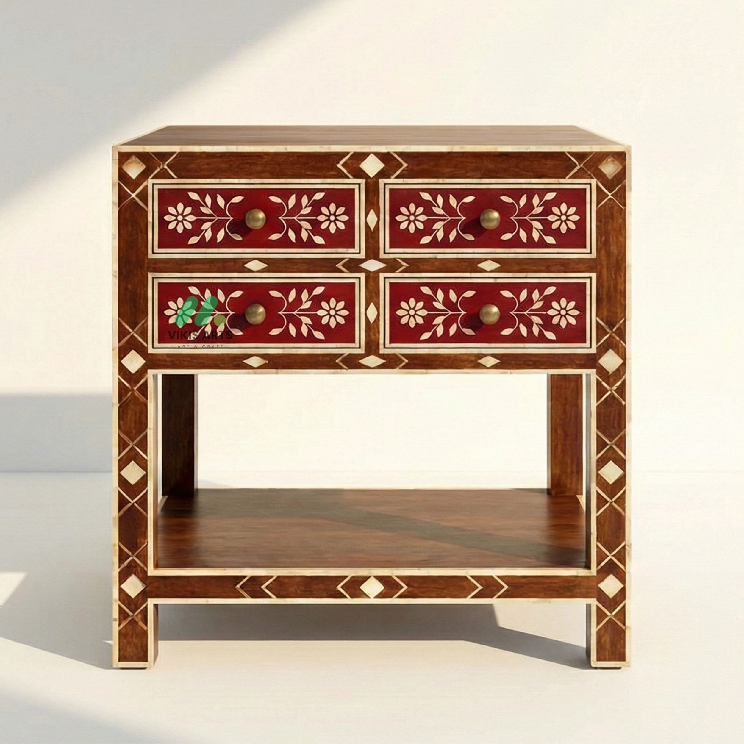 Bone Inlay Red 4 Chest of Drawers