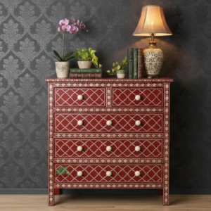Bone Inlay Red 5 Chest of Drawer
