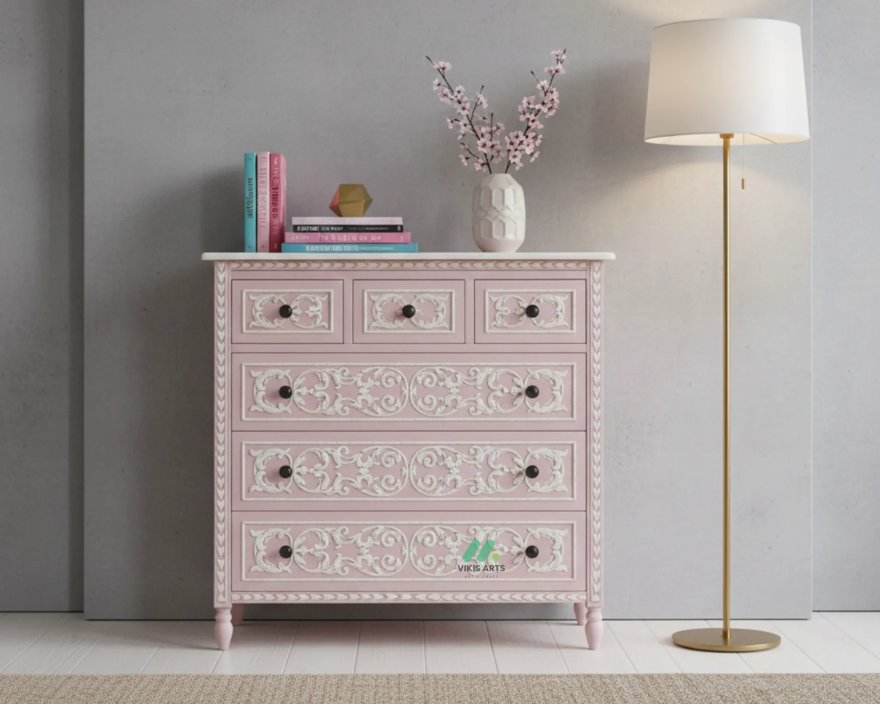 Bone Inlay Pink 6 Chest of Drawer
