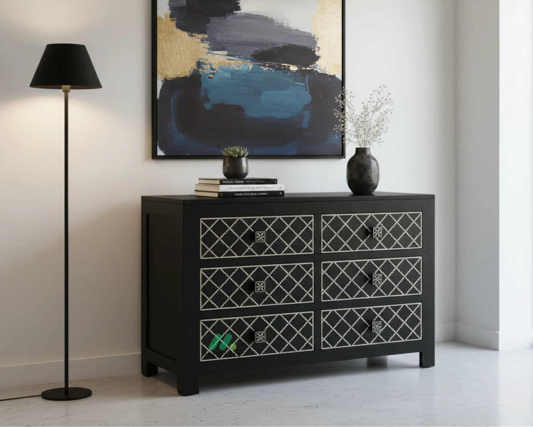 Bone Inlay Black 6 Chest of Drawer