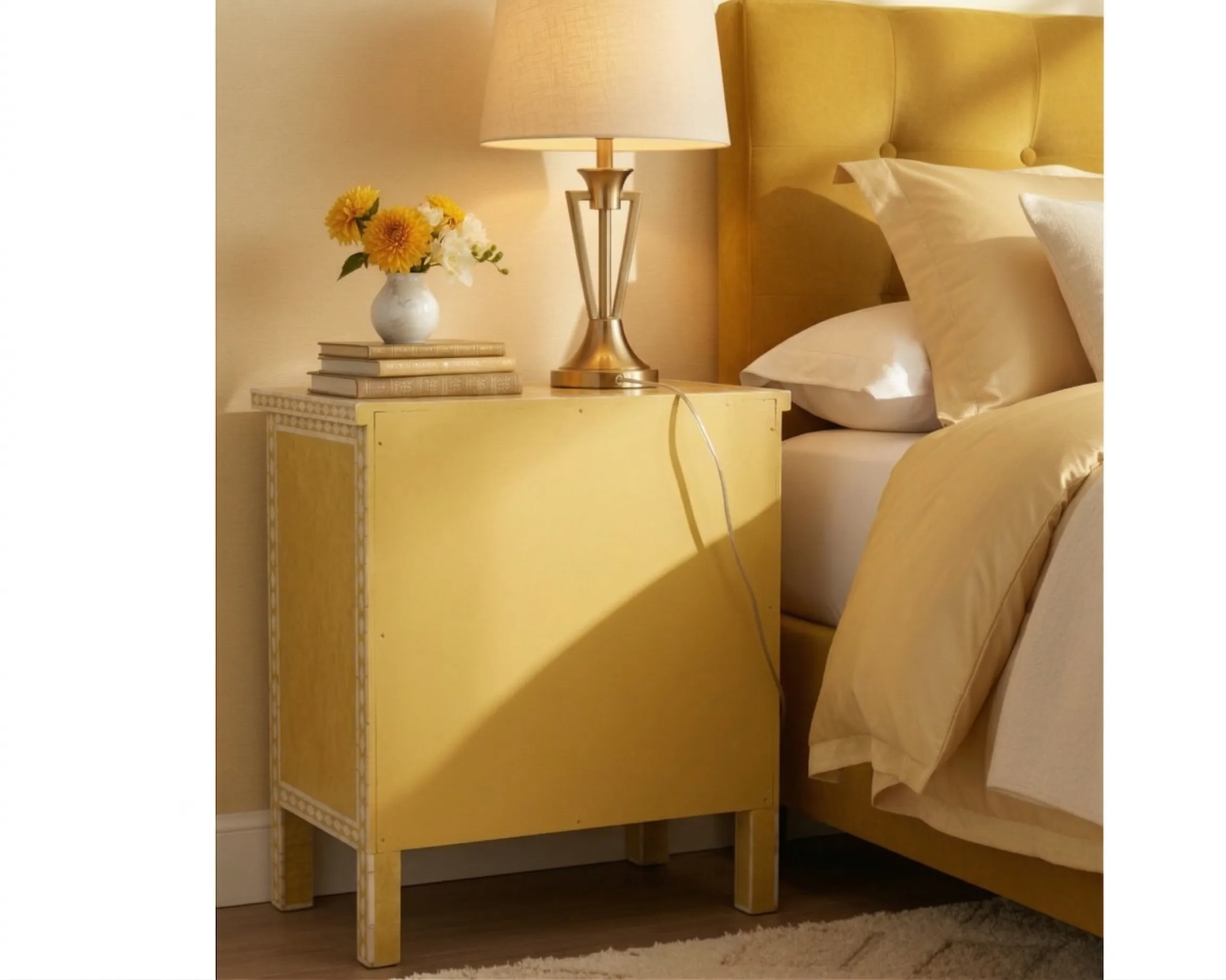 Bone Inlay Yellow Bedside Table - Image 2