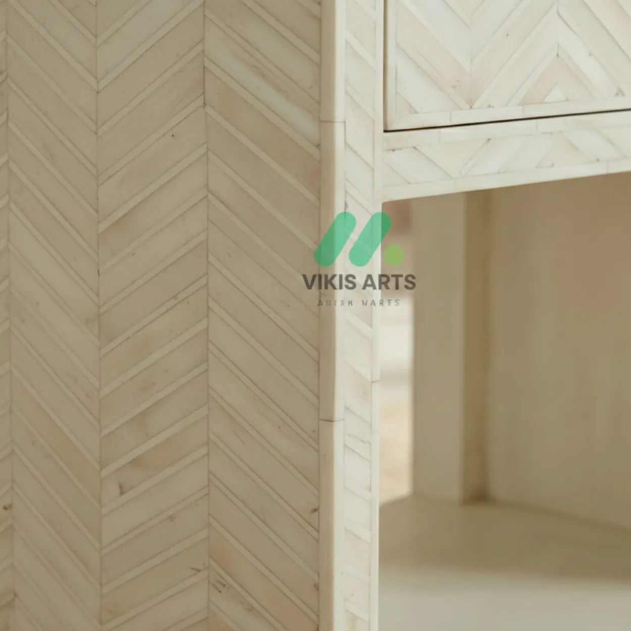 Bone Inlay White bedside table with 1 Drawer - Image 4