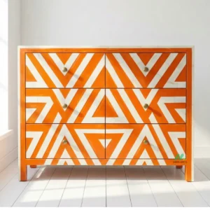 Bone Inlay Orange 6 Chest of Drawer