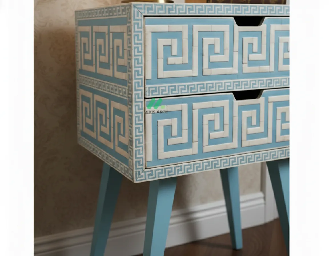 Bone Inlay Blue Bedside Table - Image 6