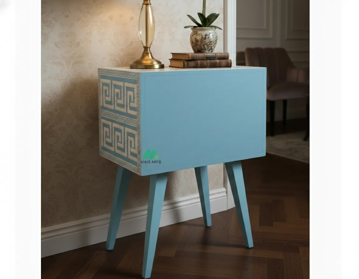 Bone Inlay Blue Bedside Table - Image 2
