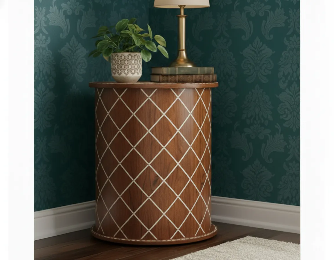 Bone Inlay Wooden Round Bedside Table - Image 2