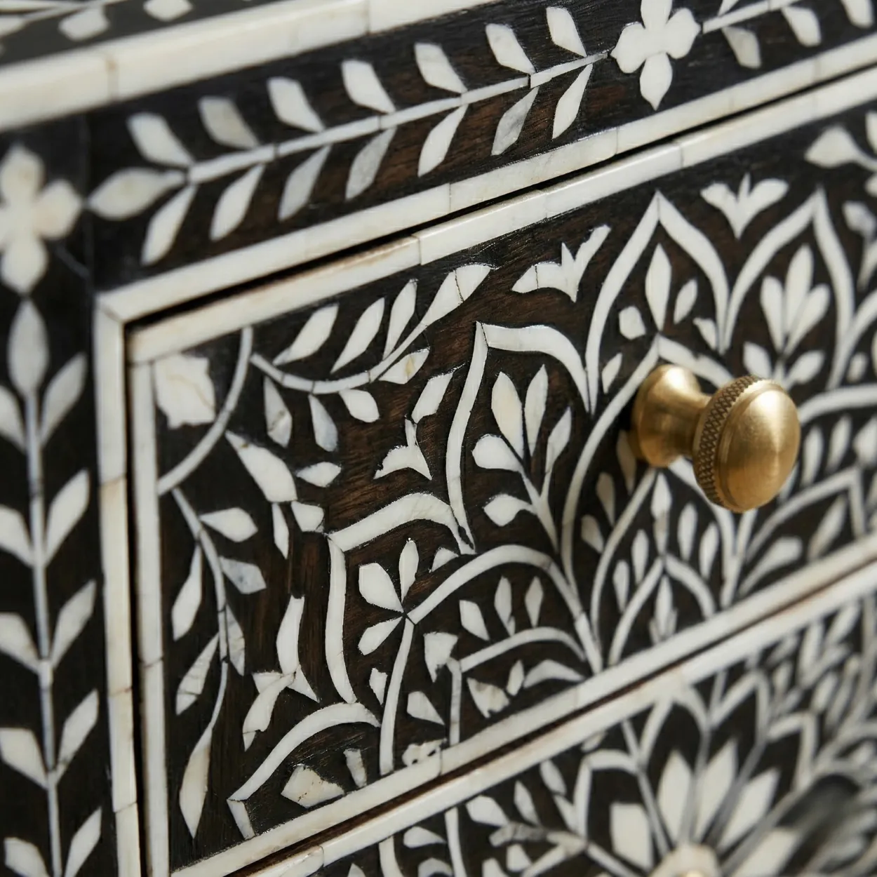 Bone Inlay Black bedside table with 3 drawer - Image 7
