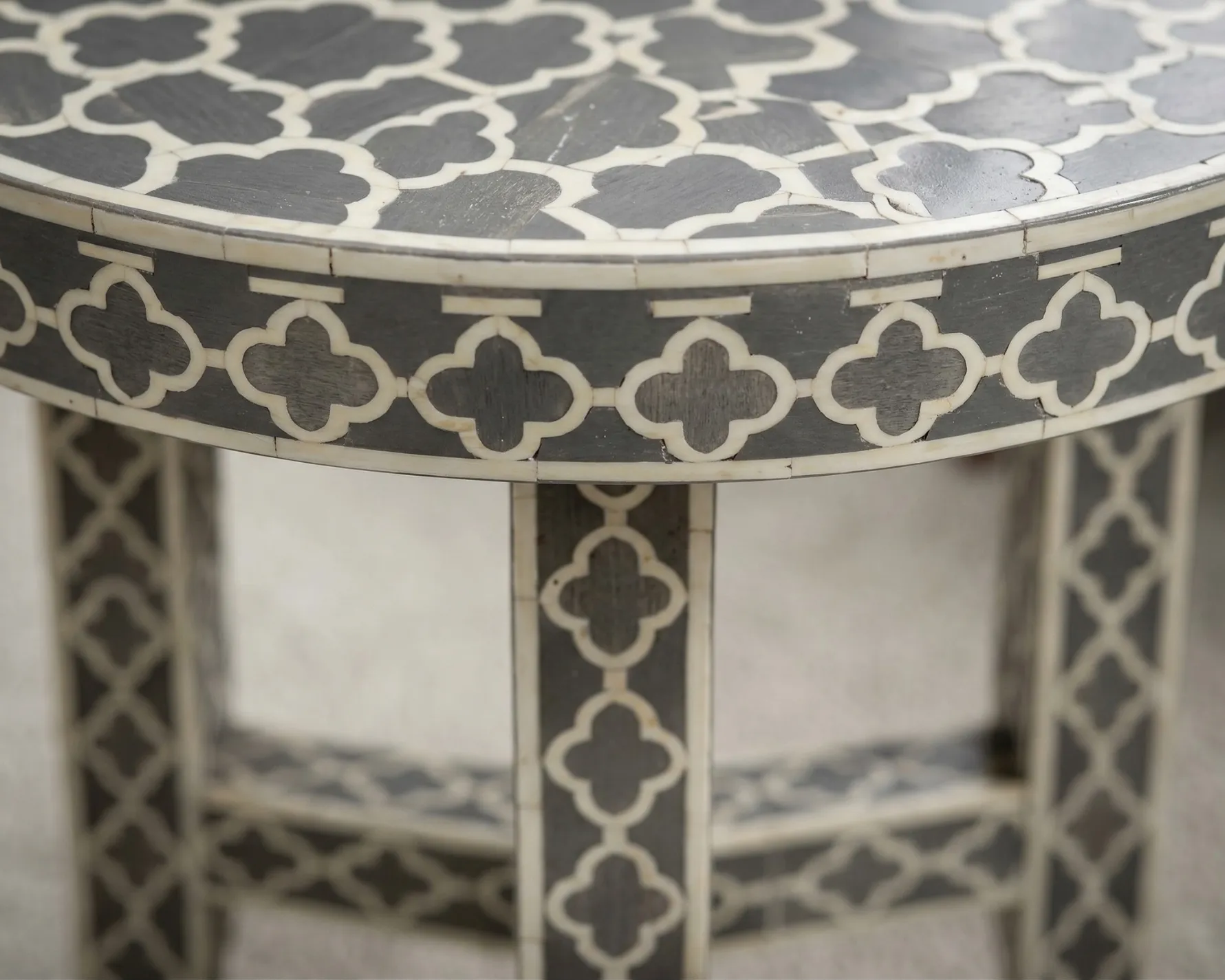 Bone Inlay Grey Round bedside table - Image 4