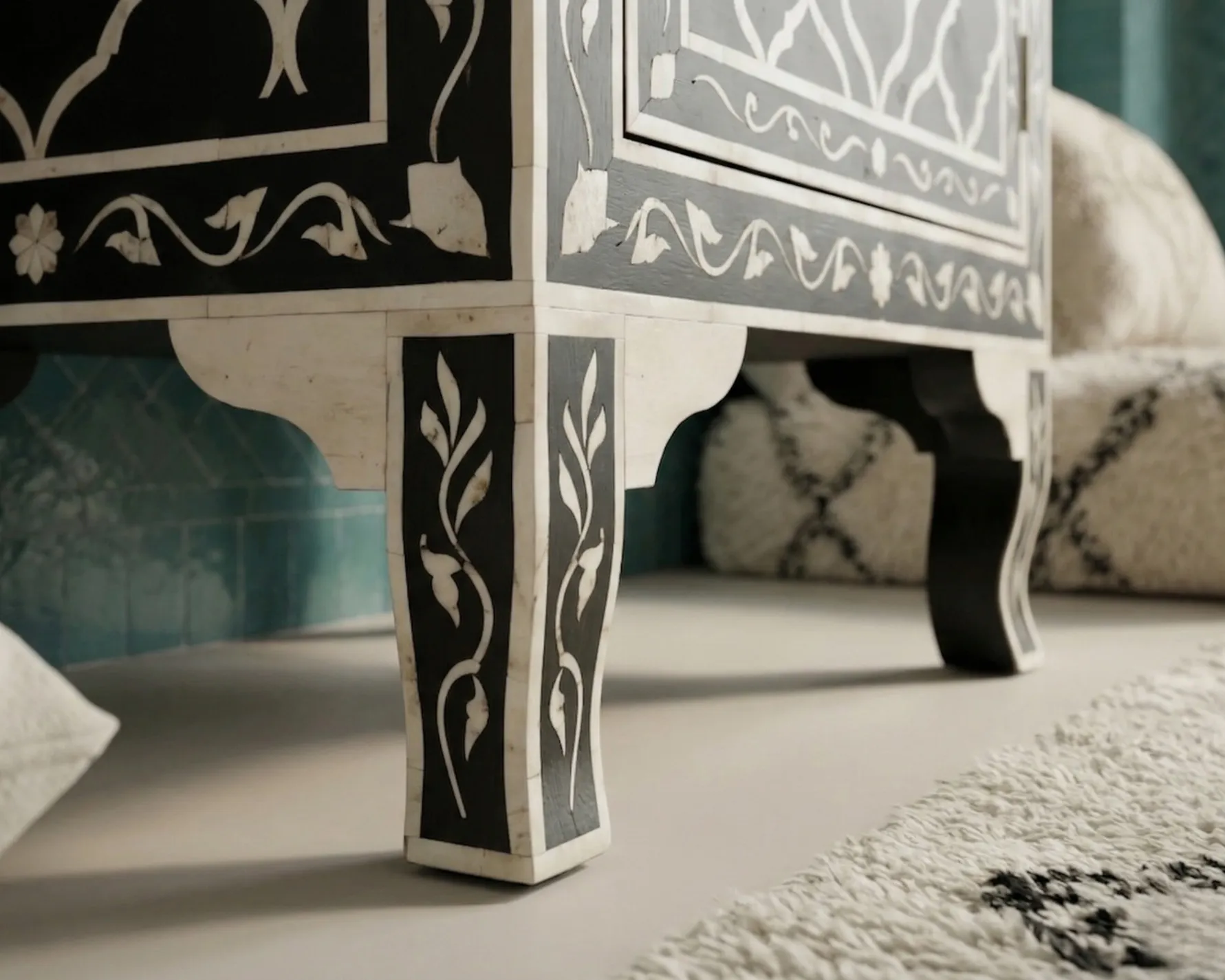 Bone Inlay Black bedside table - Image 7
