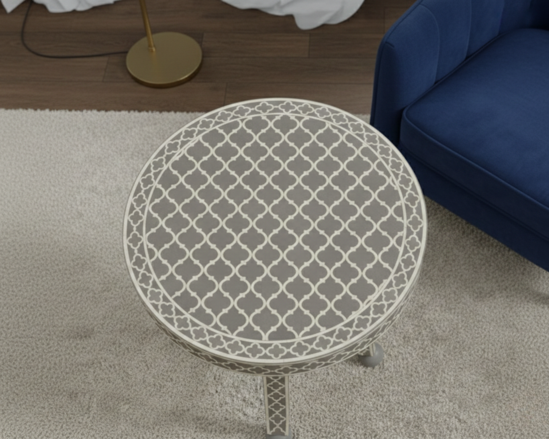 Bone inlay Grey Round bedside table - Image 3