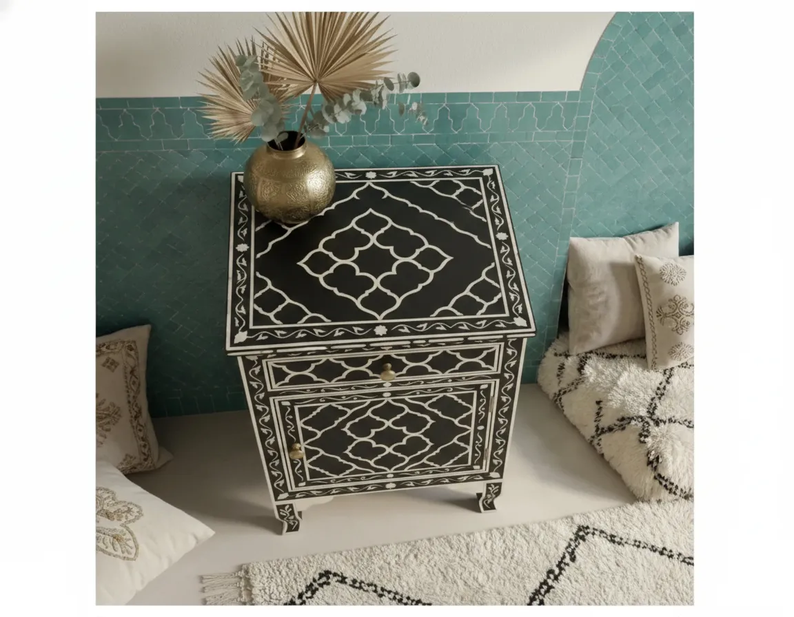 Bone Inlay Black bedside table - Image 3