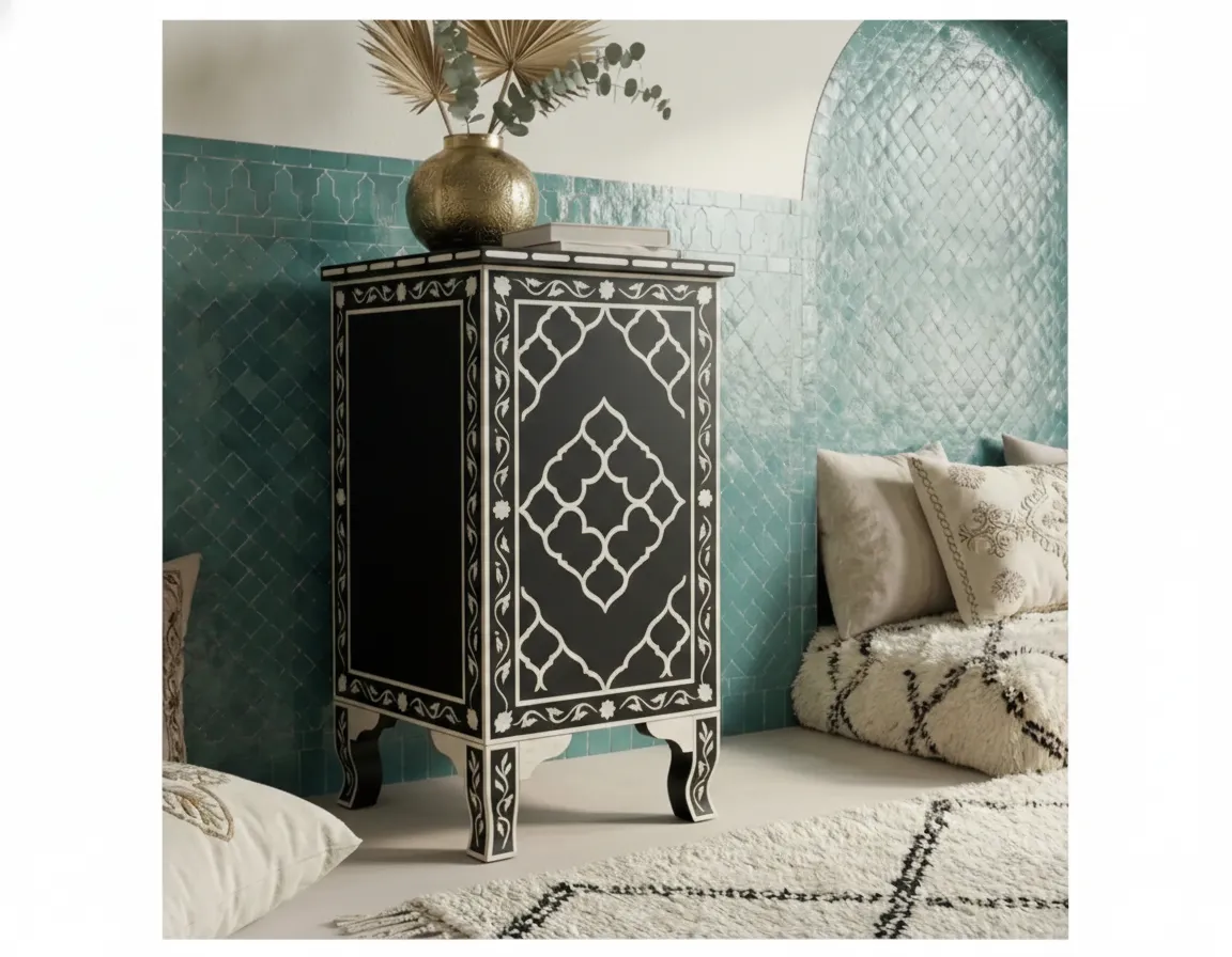 Bone Inlay Black bedside table - Image 2