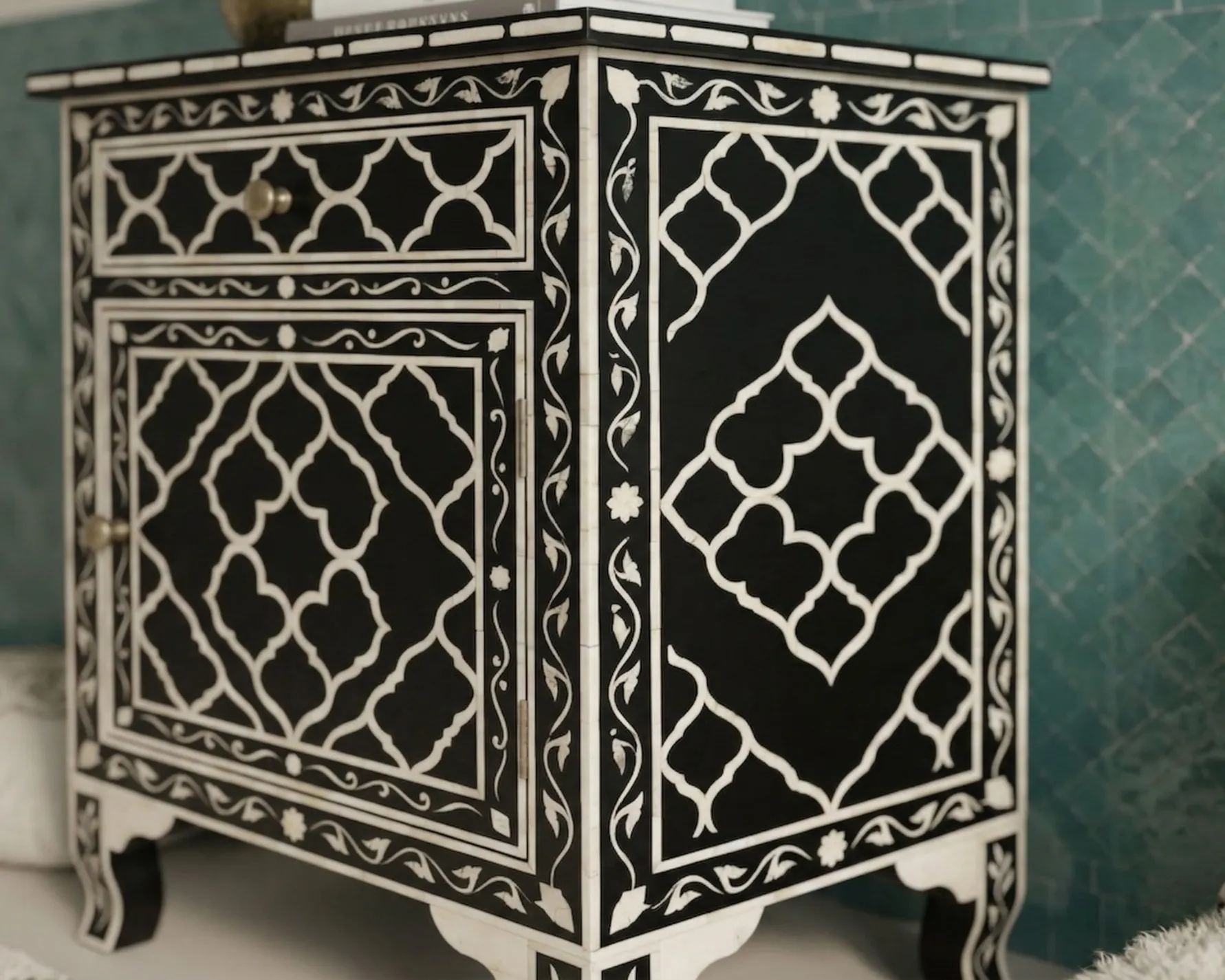 Bone Inlay Black bedside table - Image 4