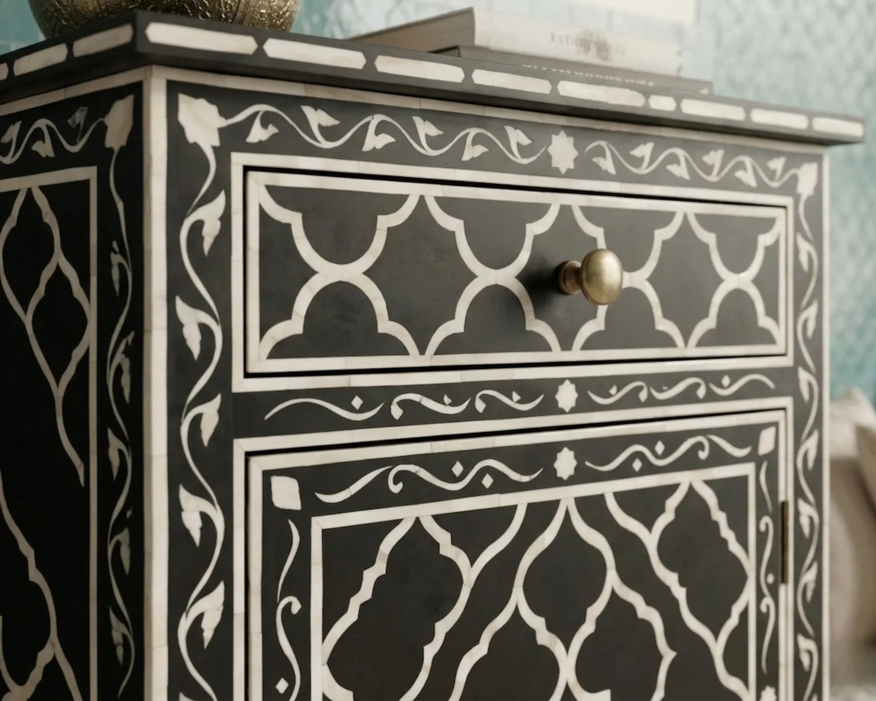 Bone Inlay Black bedside table - Image 6