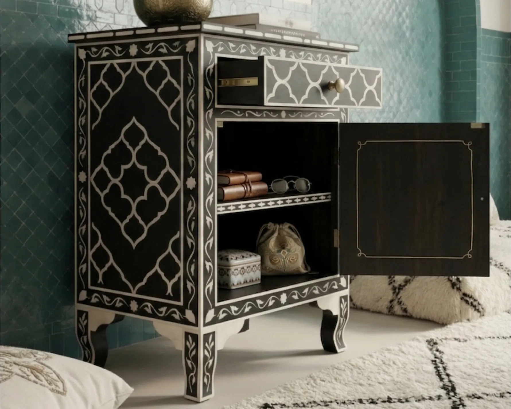 Bone Inlay Black bedside table - Image 5