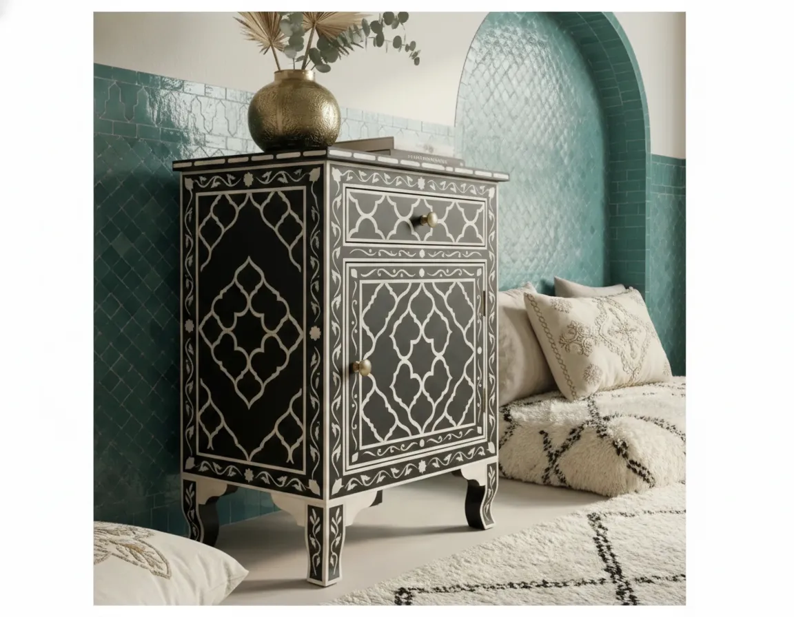 Bone Inlay Black bedside table