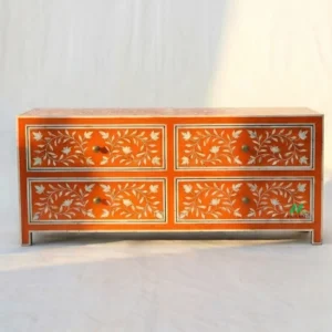 Bone Inlay Orange 4 Chest of Drawer
