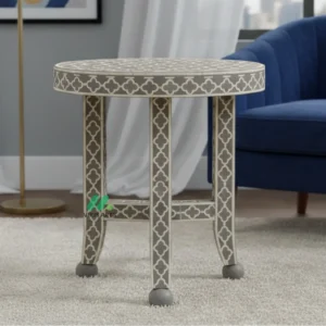 Bone Inlay Grey Round bedside table