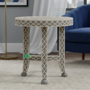 Bone inlay Grey Round bedside table
