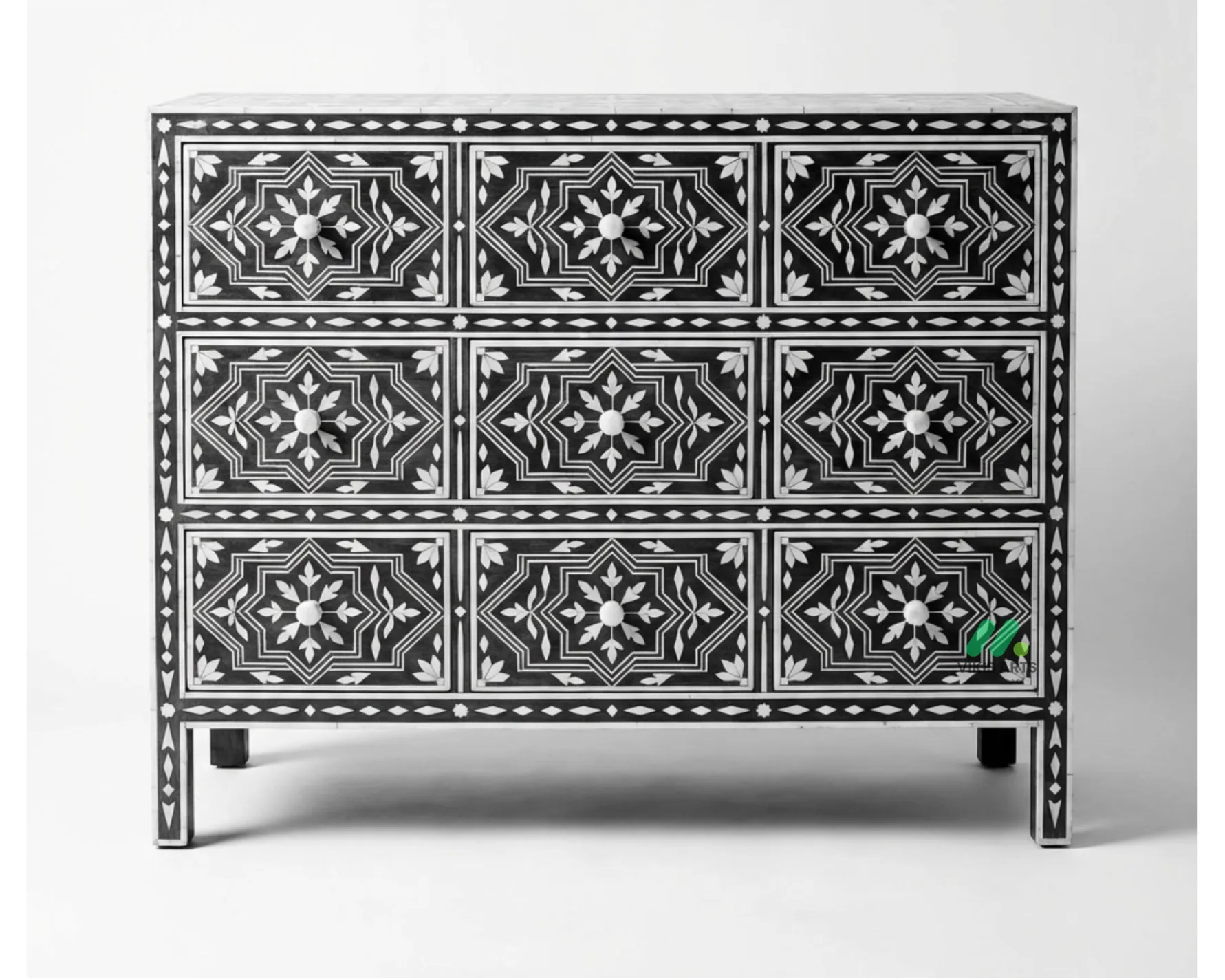 Bone Inlay Black 9 Chest of Drawer