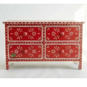Bone Inlay Red 4 Chest of Drawer
