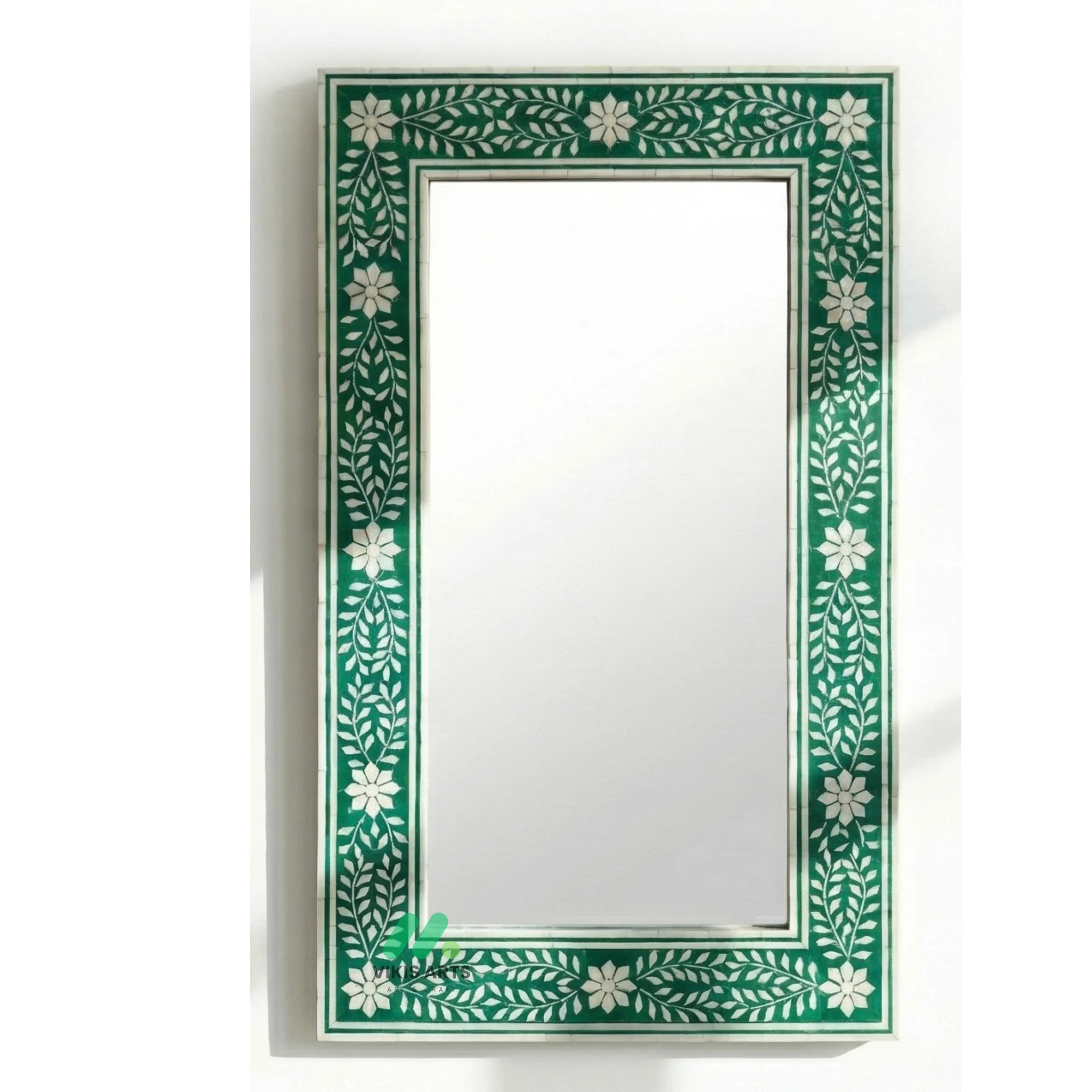 Bone Inlay Green Square Mirror Frame