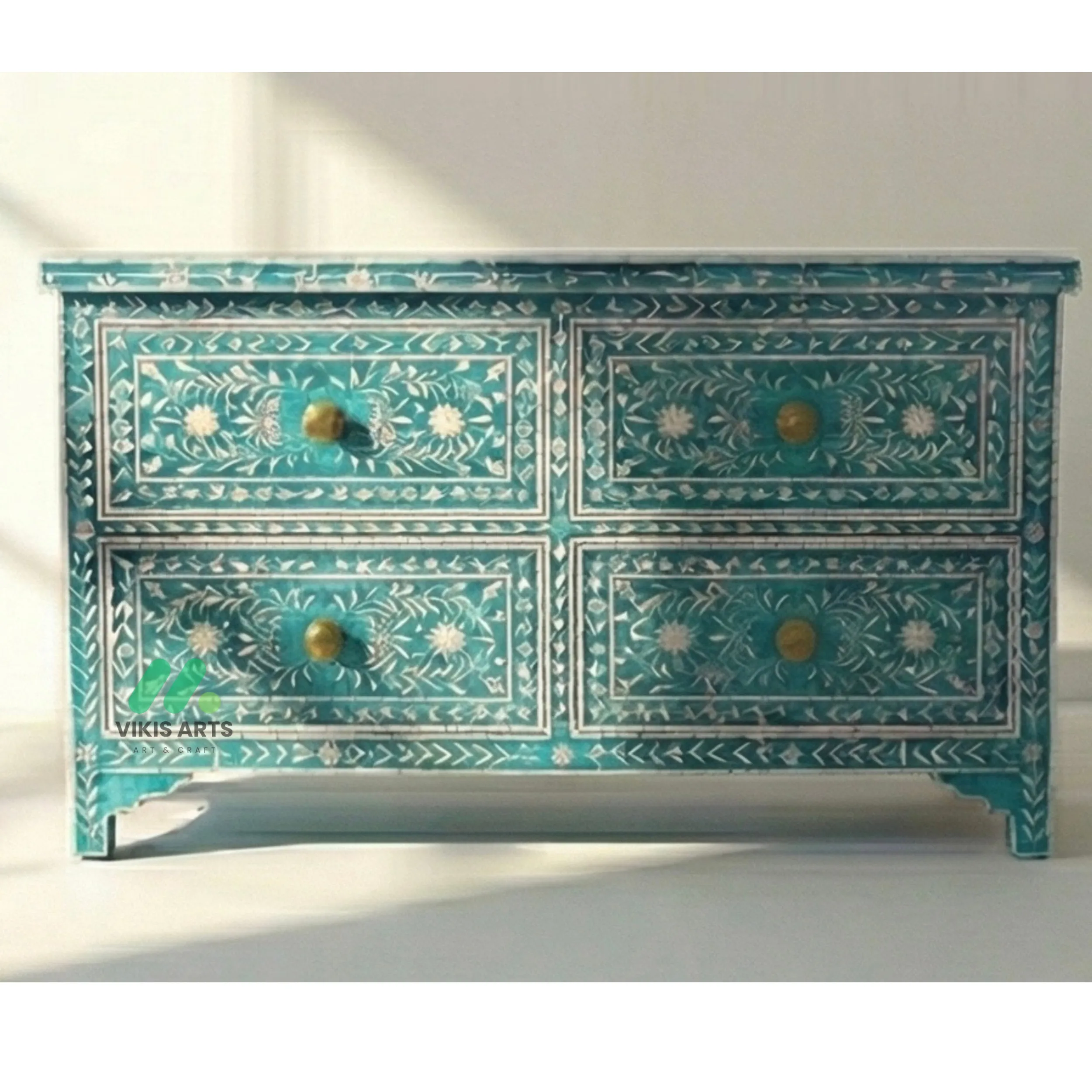 Mother of Pearl Teal 4 Chest of Drawer