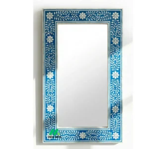 Bone Inlay Blue Square Mirror Frame