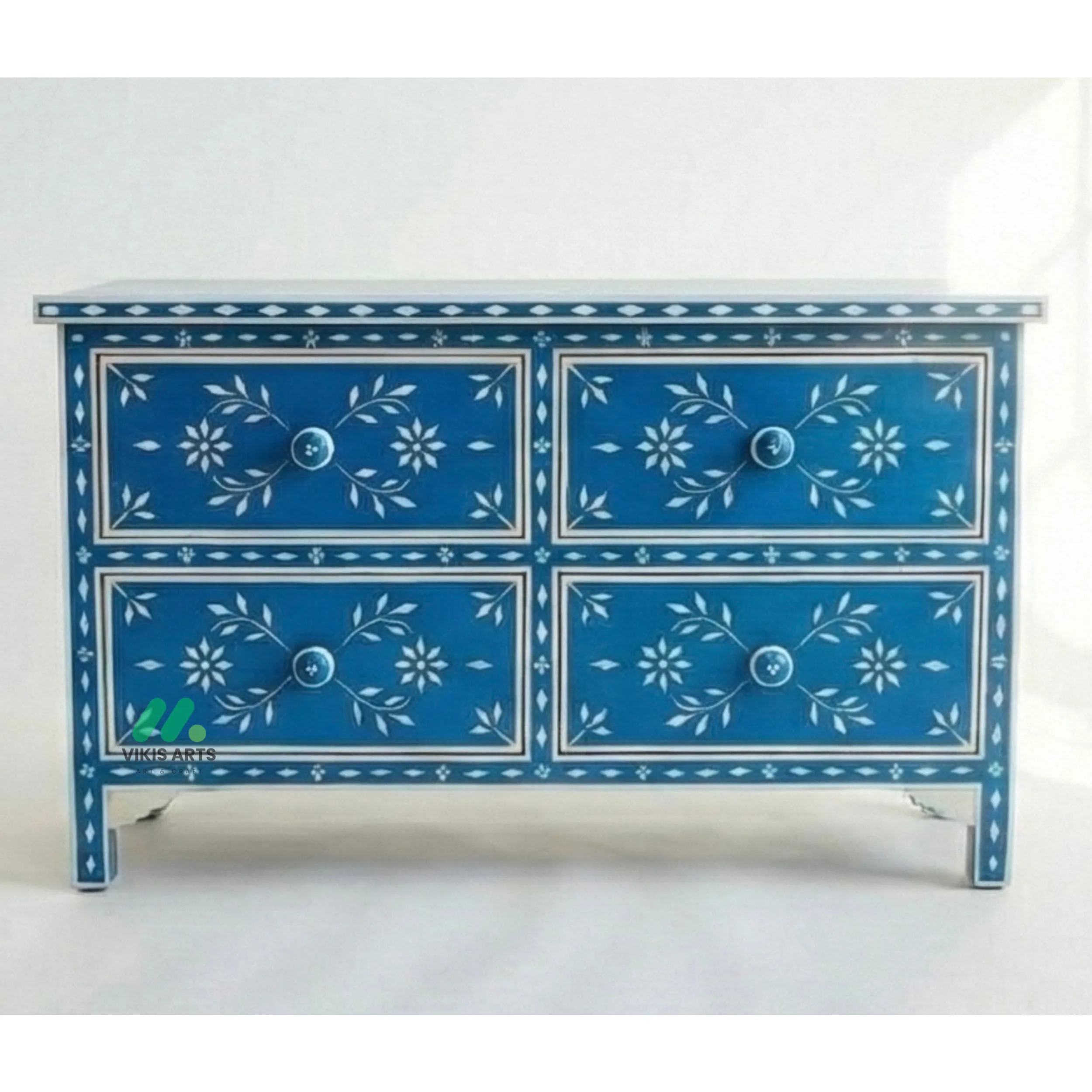 Bone Inlay Blue 4 Chest of Drawer