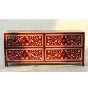 Bone Inlay Red 4 Chest of Drawers
