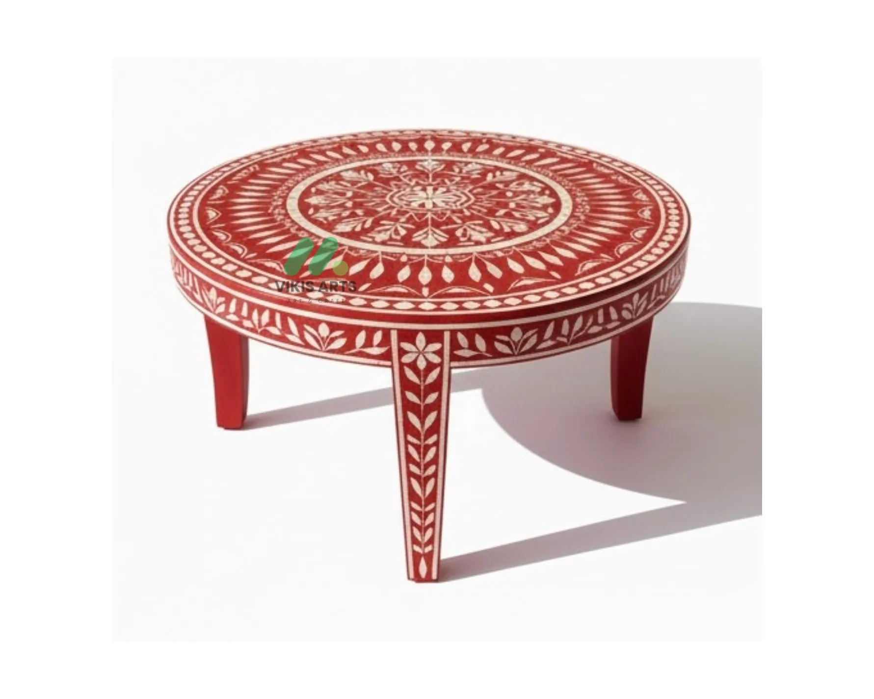 Bone Inlay Red round coffee table - Image 3