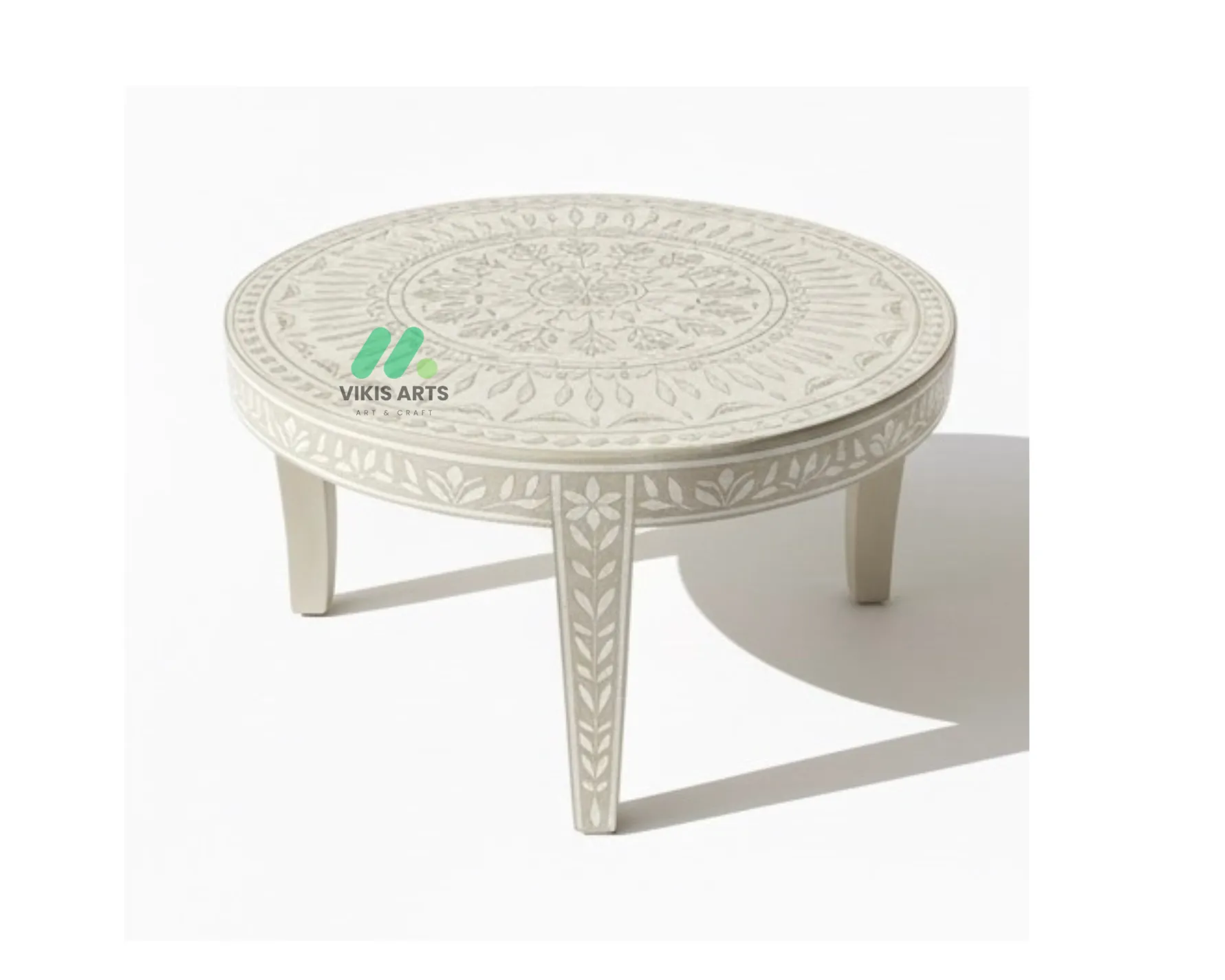 Bone Inlay White round coffee table - Image 3