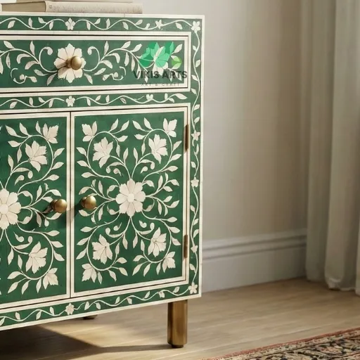 Bone inlay Green bedside table - Image 2