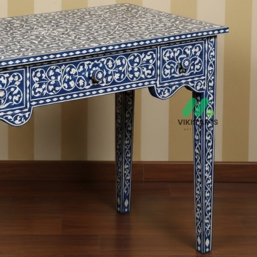 Bone inlay Blue study table - Image 3