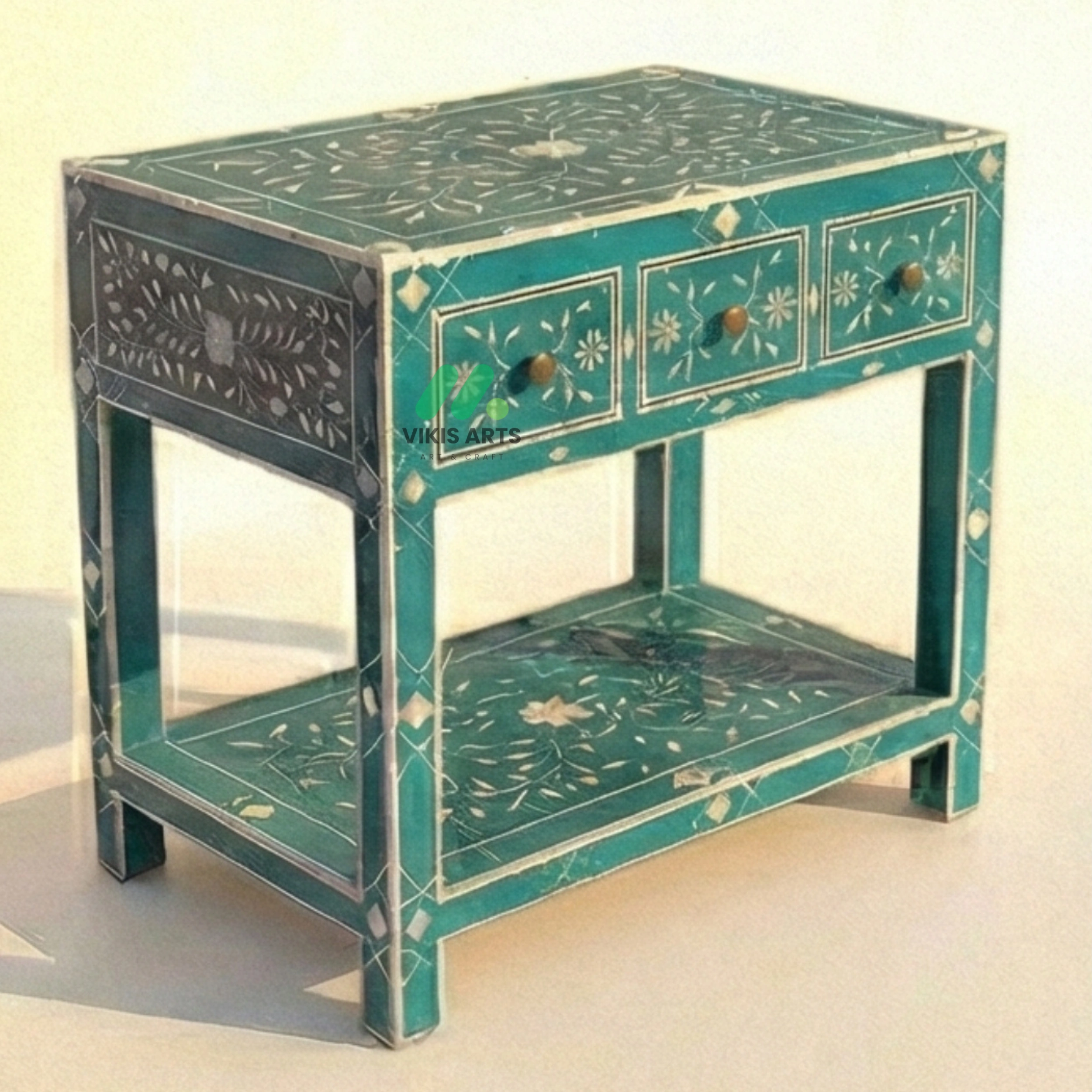 Bone Inlay Teal 3 Chest of Drawers - Image 2