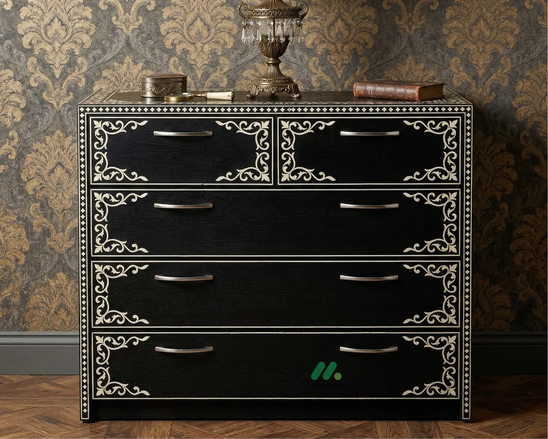 Bone Inlay Black 5 Chest of Drawer