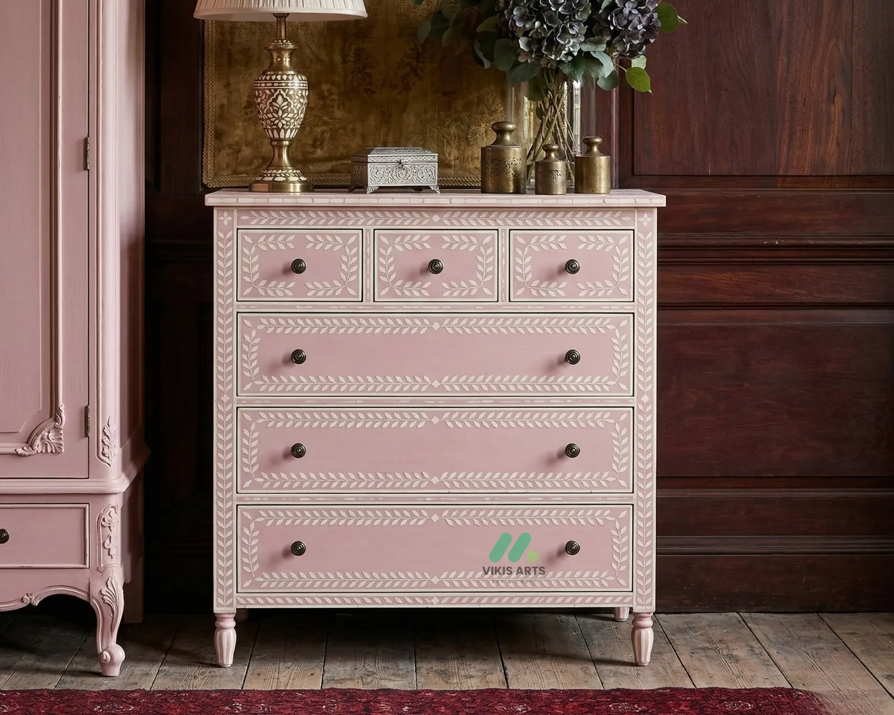 Bone Inlay Pink 6 Chest of Drawer