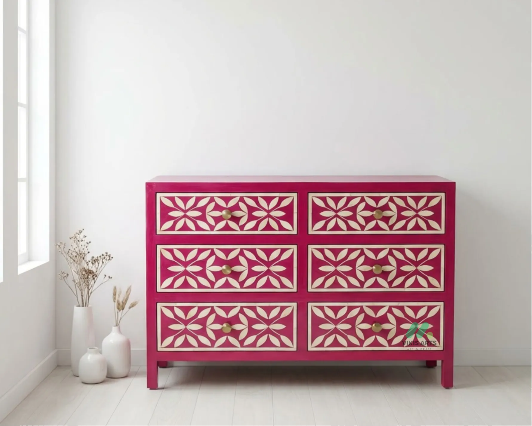 Bone Inlay Pink 6 Chest of Drawer