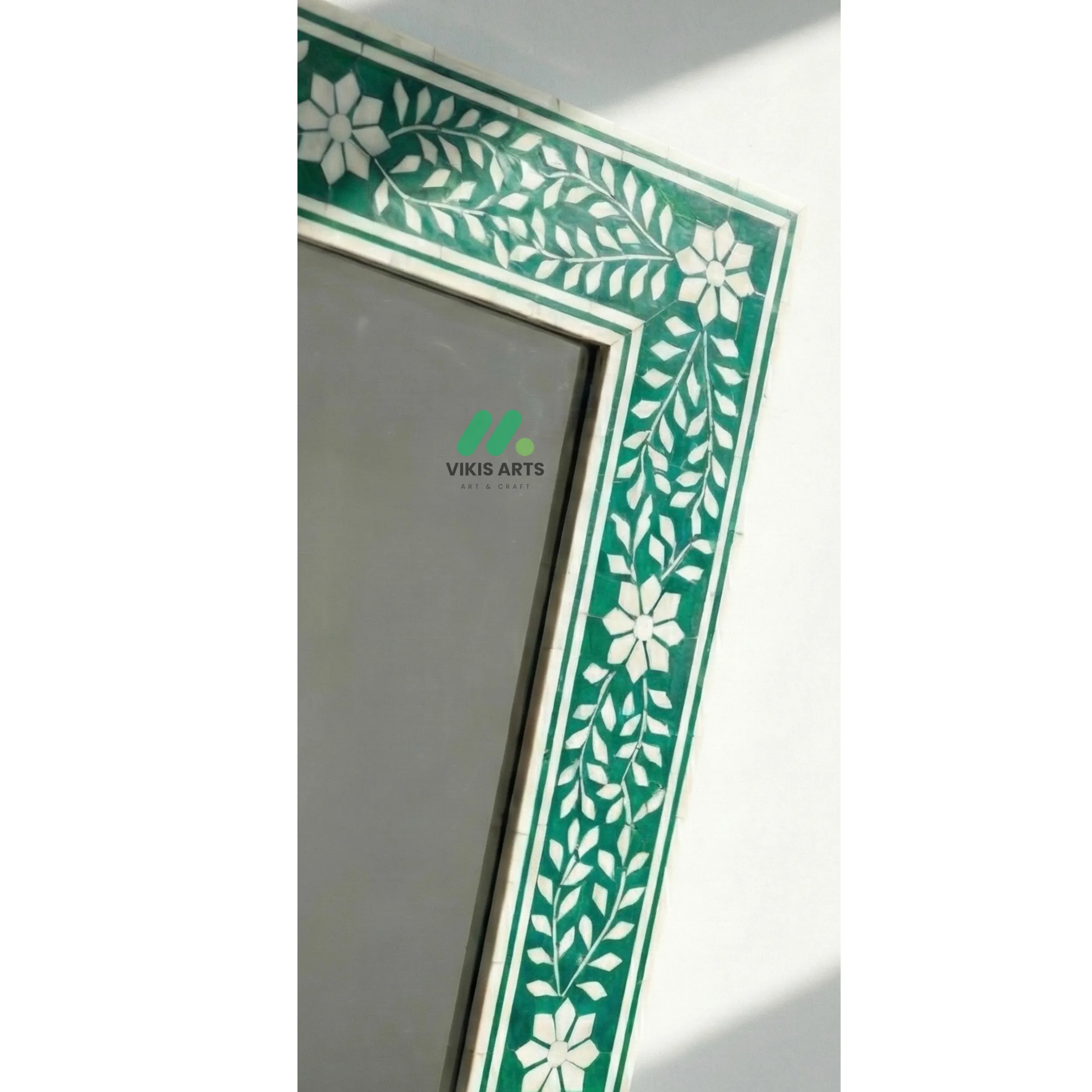 Bone Inlay Green Square Mirror Frame - Image 2